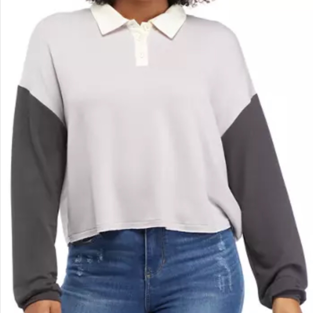 New w/ Tags True Craft Light Purple Gray Long Sleeve Color Block Polo Top Large